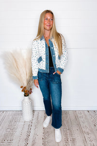 Sweet Garden Quilted Floral Jacket - Ivory/Blue