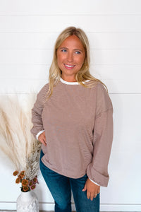 Kendall Striped Long Sleeve Top - Brick