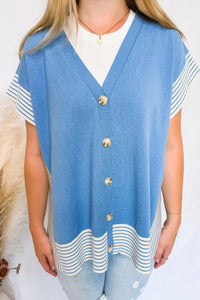 On The Brighter Side Button Down Knit Vest - Blue