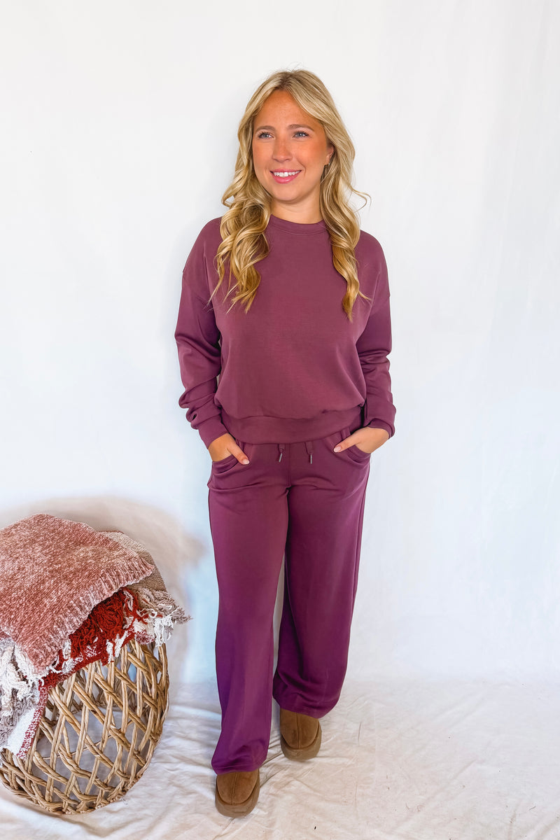 Casual Luxe Crew Neck Top - Plum