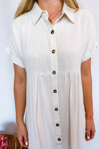 French Vanilla Linen Shirt Dress - Natural