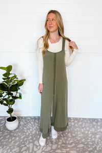 Sweet Day Oversized Jumpsuit - Light Olive