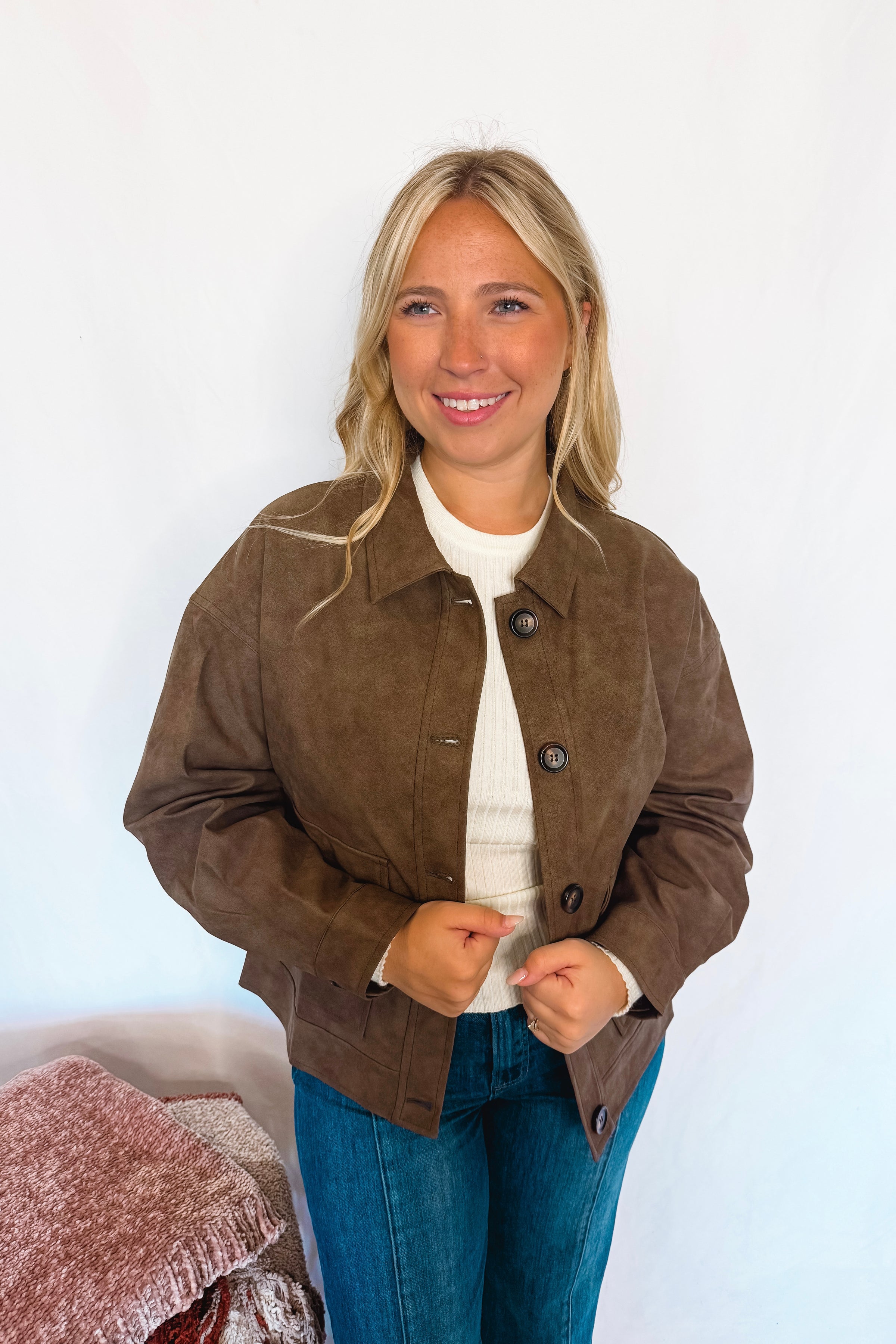 Central Park Faux Suede Jacket - Espresso