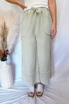 Maya Wide Leg Terry Knit Pants - Sage