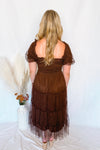 Phoebe Puff Sleeve Tulle Midi Dress - Brown