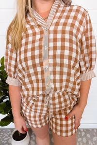 Cheerful Check Gingham Top and Short Set - Mocha
