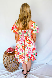 Pretty Petal Floral Mini Dress - Pink Multi