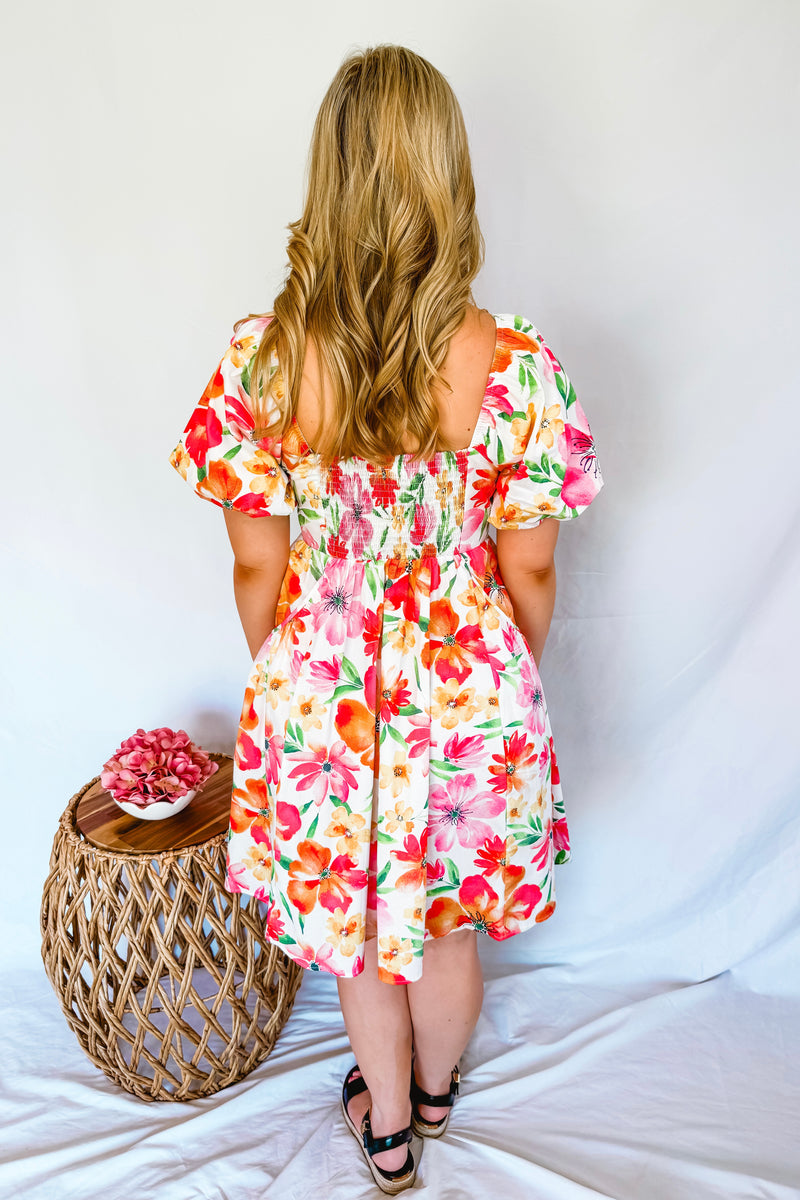 Pretty Petal Floral Mini Dress - Pink Multi