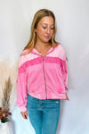 Cotton Candy Ruched Zip Up Hoodie - Pink