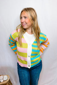 Sweet Crush Striped Button Cardigan - Multi