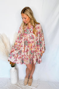 Rosewood Fields Paisley Mini Dress - Apricot Multi