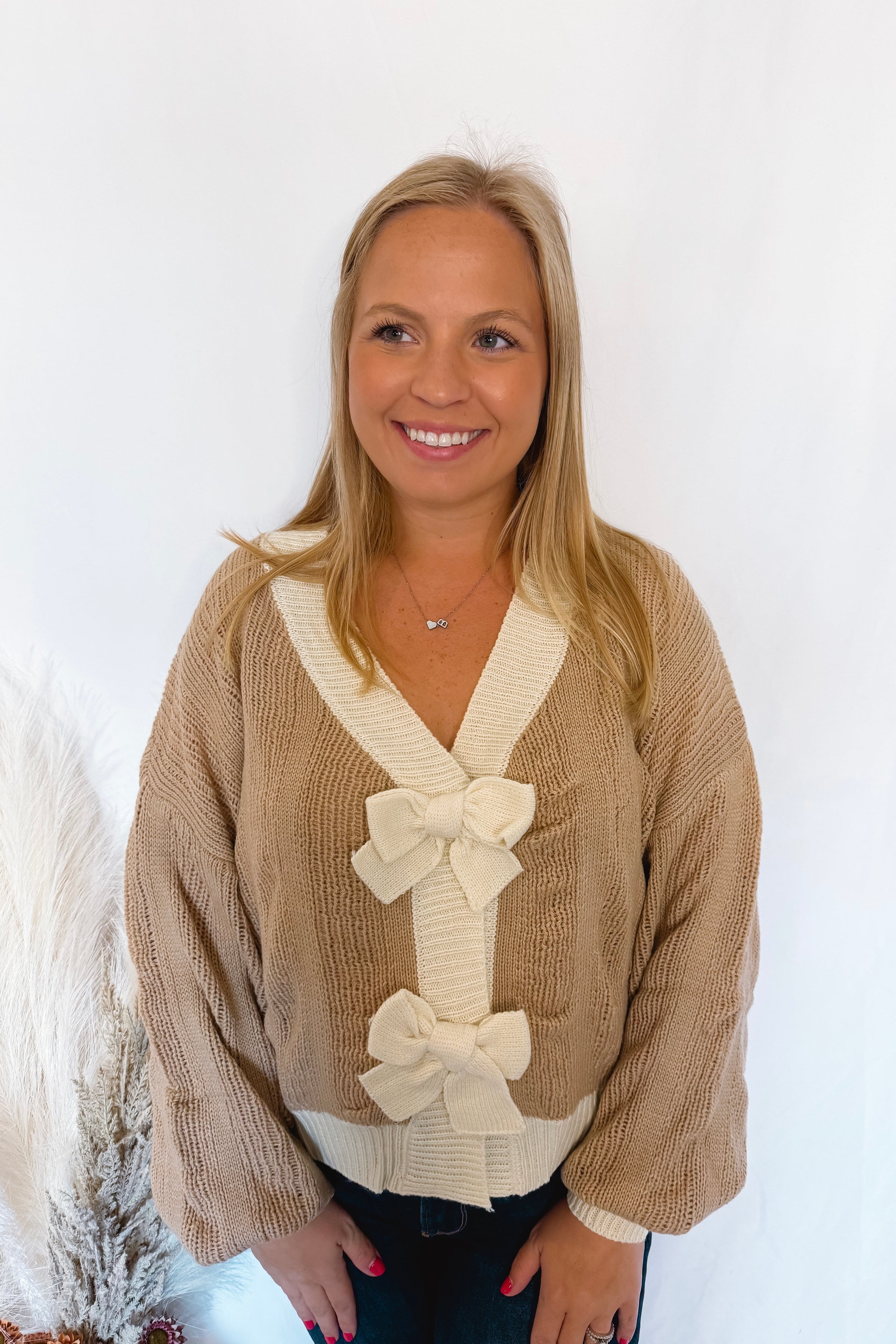 Take a Break Bow Detail Cardigan - Taupe