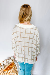 Latte Love Checkered V-Neck Pullover - Ivory/Taupe