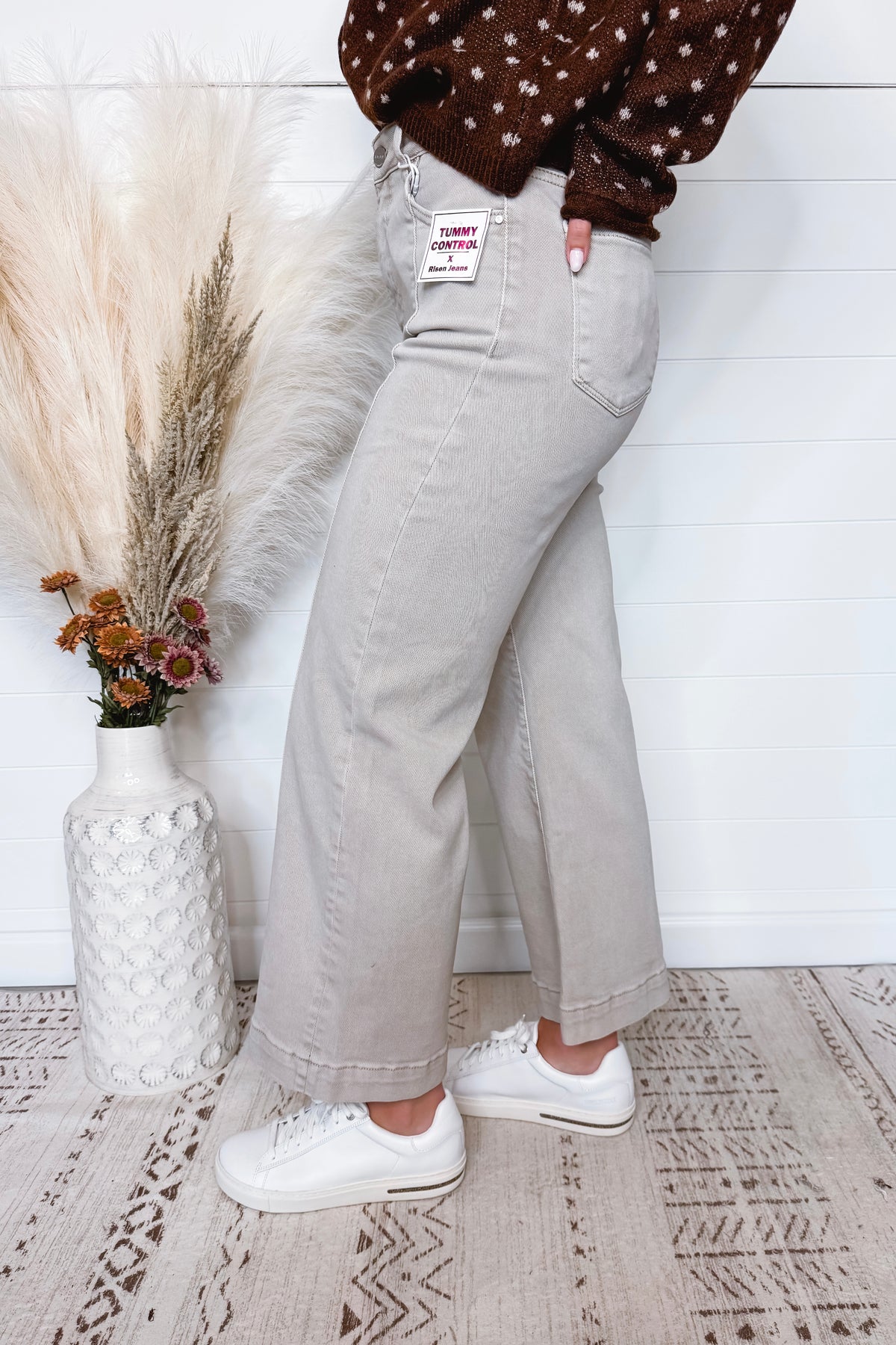 Sophie High Rise Wide Leg Risen Jeans - Almond