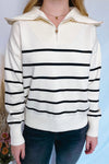 Warm Wishes Striped 1/4 Zip Sweater - Ivory/Black