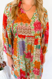 Tea Garden Patchwork Shift Dress - Green/Multi