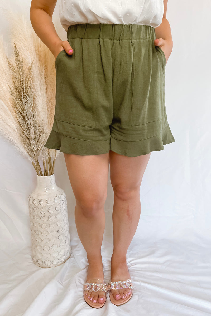 Brylee Olive Ruffle Shorts