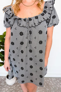 Walk In The Garden Gingham Mini Dress - Black
