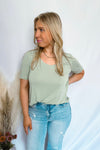 Megan V-Neck Pocket Tee - Sage