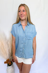 All In Chambray Button Down Top - Light Wash