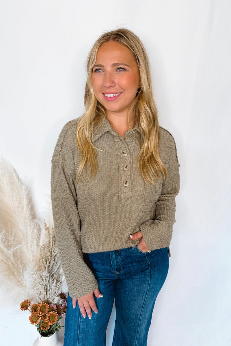 Positive Energy Henley Top - Olive