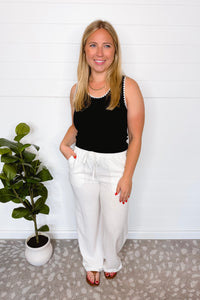Alexis Wide Leg Linen Blend Knit Pants - Off White
