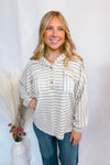 Autumn Charm Oversized Henley Top - Ivory/Grey