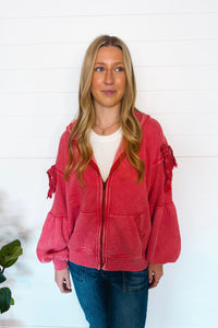 Love Me Tender Oversized Zip Up Hoodie - Faded Red