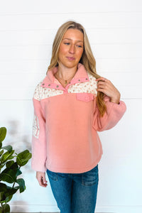 Cozy In Love Sherpa Quarter Snap Pullover - Pink