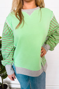 Weekend Away Oversized Striped Top - Mint/Grey