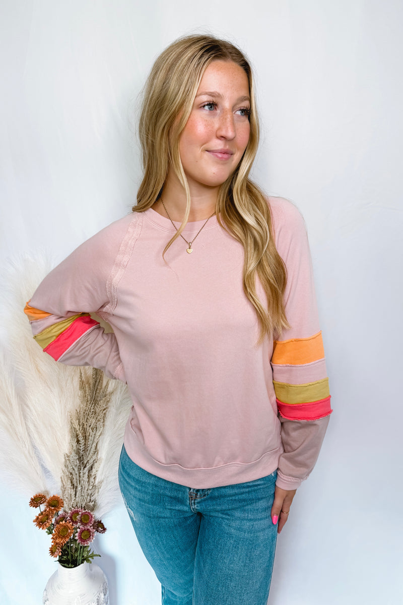 Feeling Fun Terry Knit Crew Neck Top - Blush