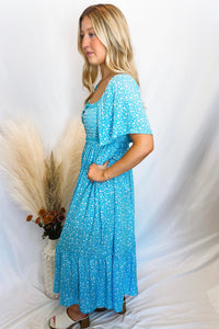 Bring On The Sunshine Floral Maxi Dress - Blue