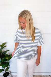 Casual Flow Striped Tee - Dusty Blue