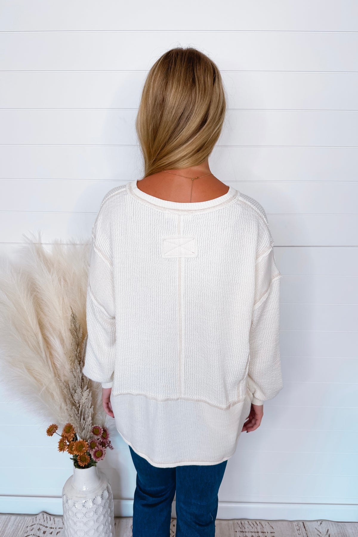 Simple Moments Raw Edge Ribbed Top - Ivory