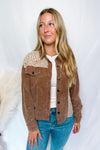 Bonfire Party Flower Contrast Corduroy Shacket - Brown