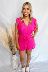 Easy To Please Hot Pink Ruffle Romper