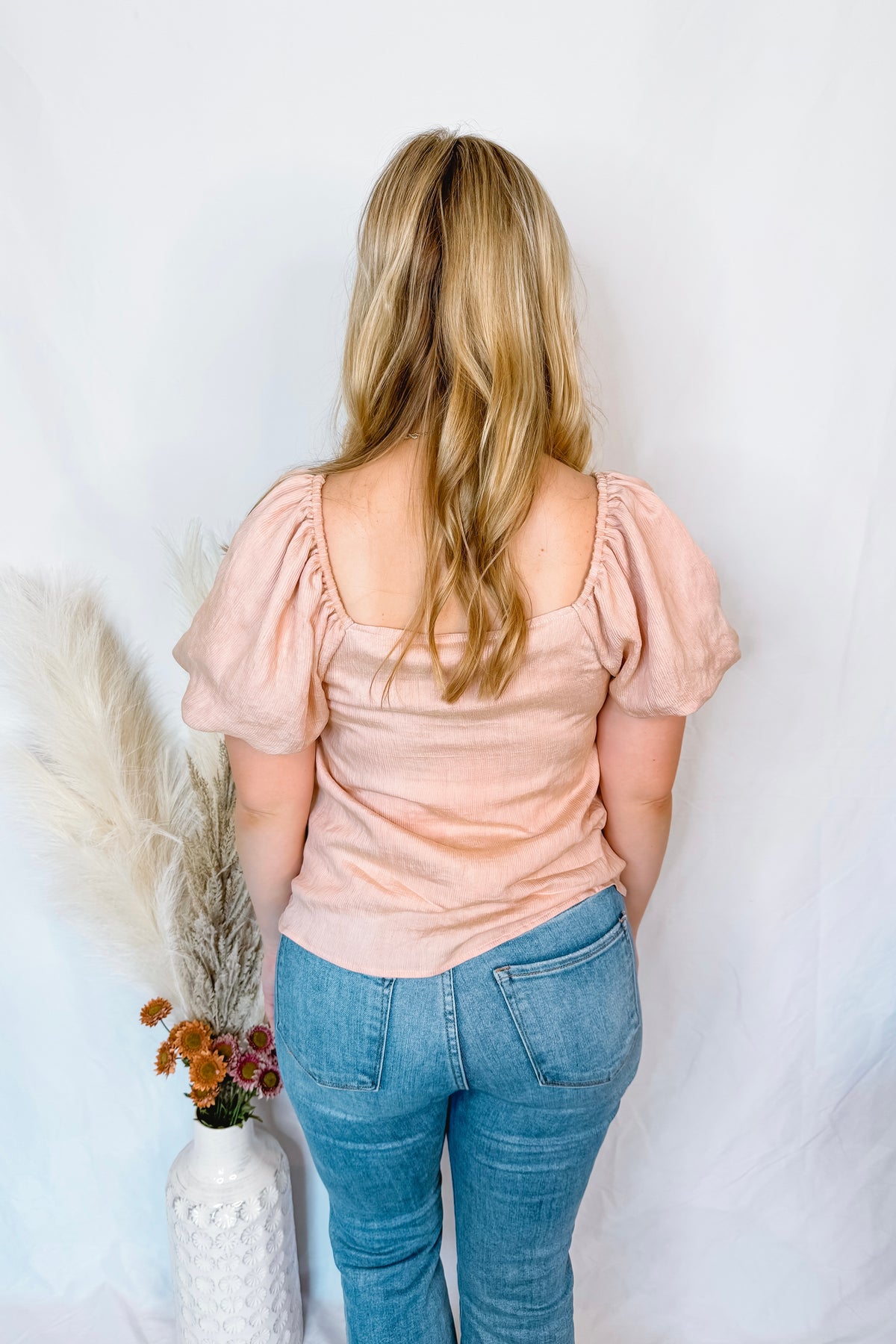 Easy Going Bubble Sleeve Blouse - Blush