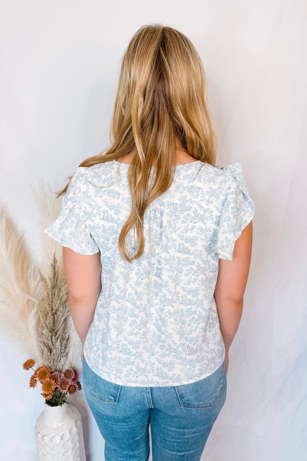 Lovely Thoughts Toile Blouse - Powder Blue