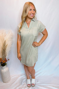 Lizzie Striped Mini Shirt Dress - Olive