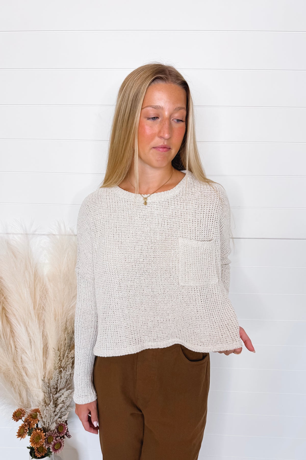 Casual Hangout Boxy Knit Top - Natural