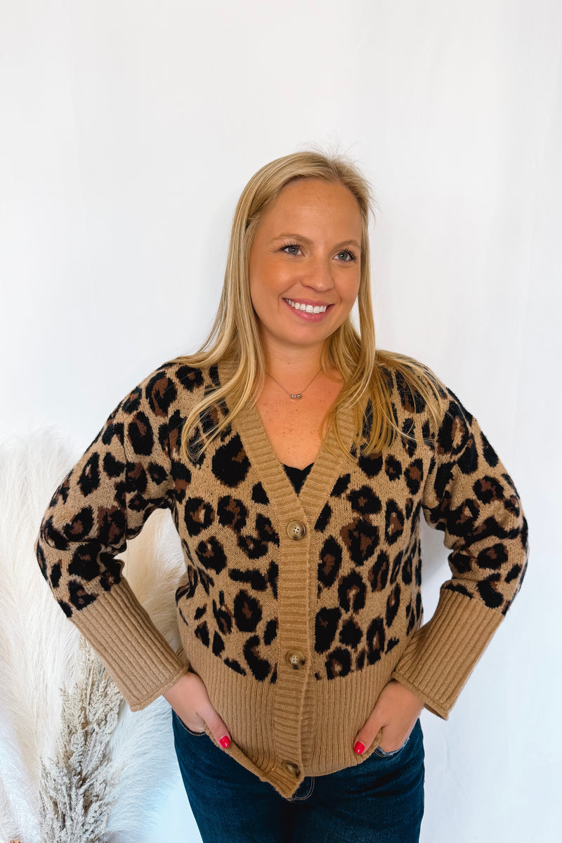 Meet For Lunch Leopard Button Cardigan - Caramel