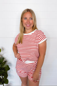 Firecracker Striped Contrast Top - White/Red
