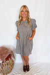 Harvest Cutie Gingham Front Bow Mini Dress - Brown