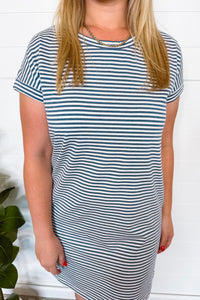 Seeing Stripes Striped Shift Dress -  Blue Grey