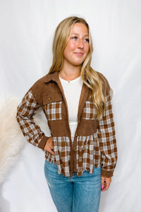 Chilly Air Plaid Button Down Top - Brown