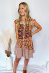 Feeling Fall Button Down Tiered Mini Dress - Orange Multi