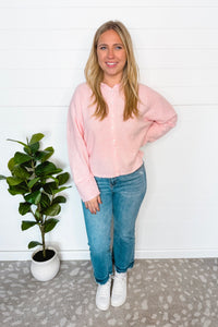 Sweet Breeze Lightweight Button Sweater - Light Pink