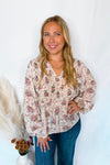 Floral Fields V-Neck Blouse - Ivory