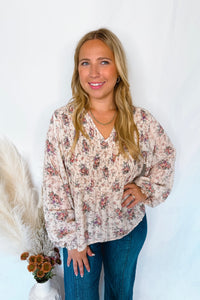Floral Fields V-Neck Blouse - Ivory