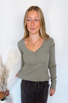 Shelly Long Sleeve Henley Top - Olive
